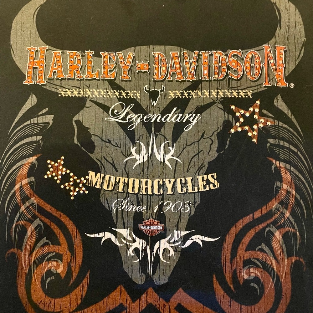 Harley-Davidson Women's Black Tee with Orange Logo and Rhinestone detail 2006